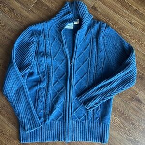VELOUR Cable Blue Zip Up Sweater with Tube Collar and zip up and chunky hem